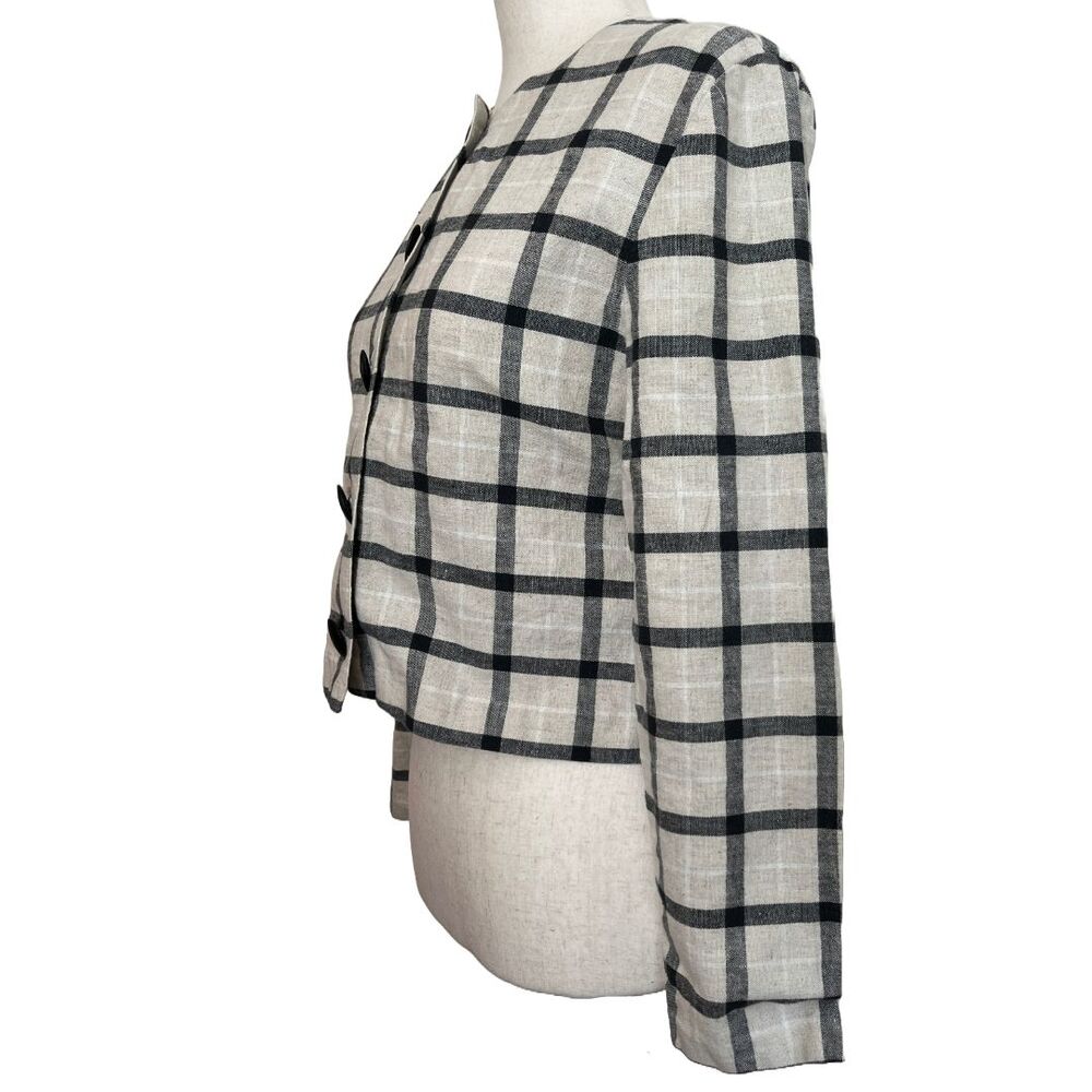 VTG 90s Plaid Linen Blazer – Minimalist Preppy Cropped Jacket – Mid Century Mod - Picture 3 of 8